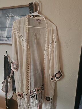 Olivers Cream Crochet-Trim Kimono